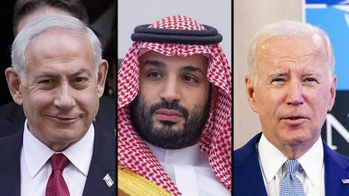 נשיא ארה"ב ג'ו ביידן, יורש העצר הסעודי מוחמד בן סלמאן, וראש ממשלת ישראל בנימין נתניהו