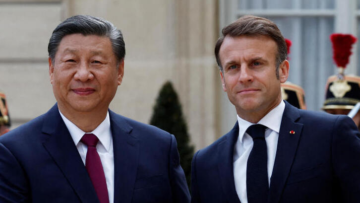 נשיא צרפת עמנואל מקרון ונשיא סין שי ג'ינפינג  אתמול בפריז