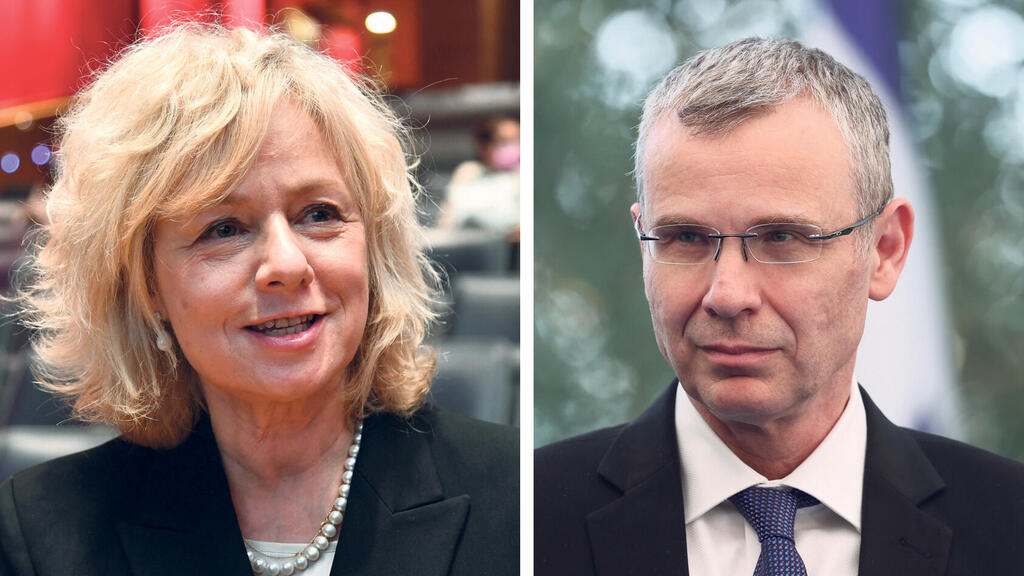 יריב לוין (מימין) וגלי בהרב מיארה (צילומים: עמית שאבי, יואב דודקביץ) מימין שר המשפטים יריב לוין והיועמ"שית גלי בהרב מיארה