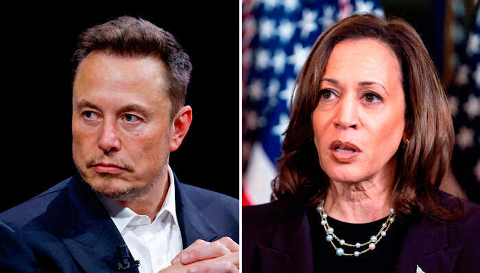 Elon Musk <span style="font-weight: normal;">(left), </span> Kamala Harris 