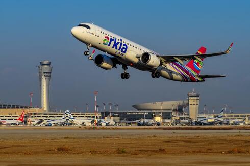 Arkia plane taking off from Ben Gurion Airport. 