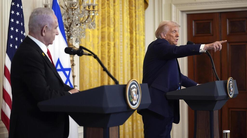 בנימין נתניהו ודונלד טראמפ במסיבת העיתונאים בבית הלבן 