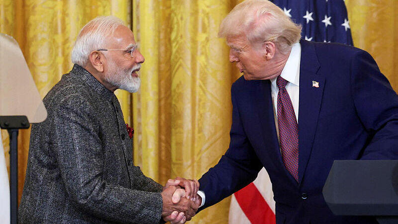 נשיא ארה"ב דונלד טראמפ ו ראש ממשלת הודו נרנדרה מודי במסיבת עיתונאים בבית הלבן פברואר 2025