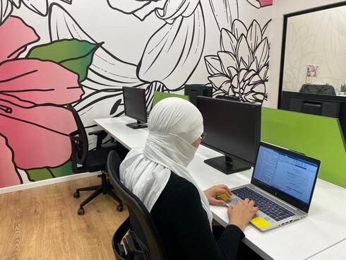 A Druze woman working from the Lotus tech hub in Daliyat al-Karmel. 