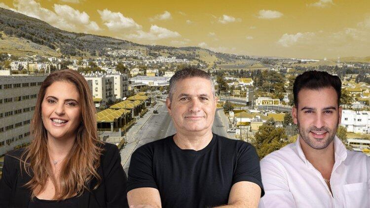 מימין: תום שקד, מארק זאבי וליאת דנינו, על רקע קריית שמונה