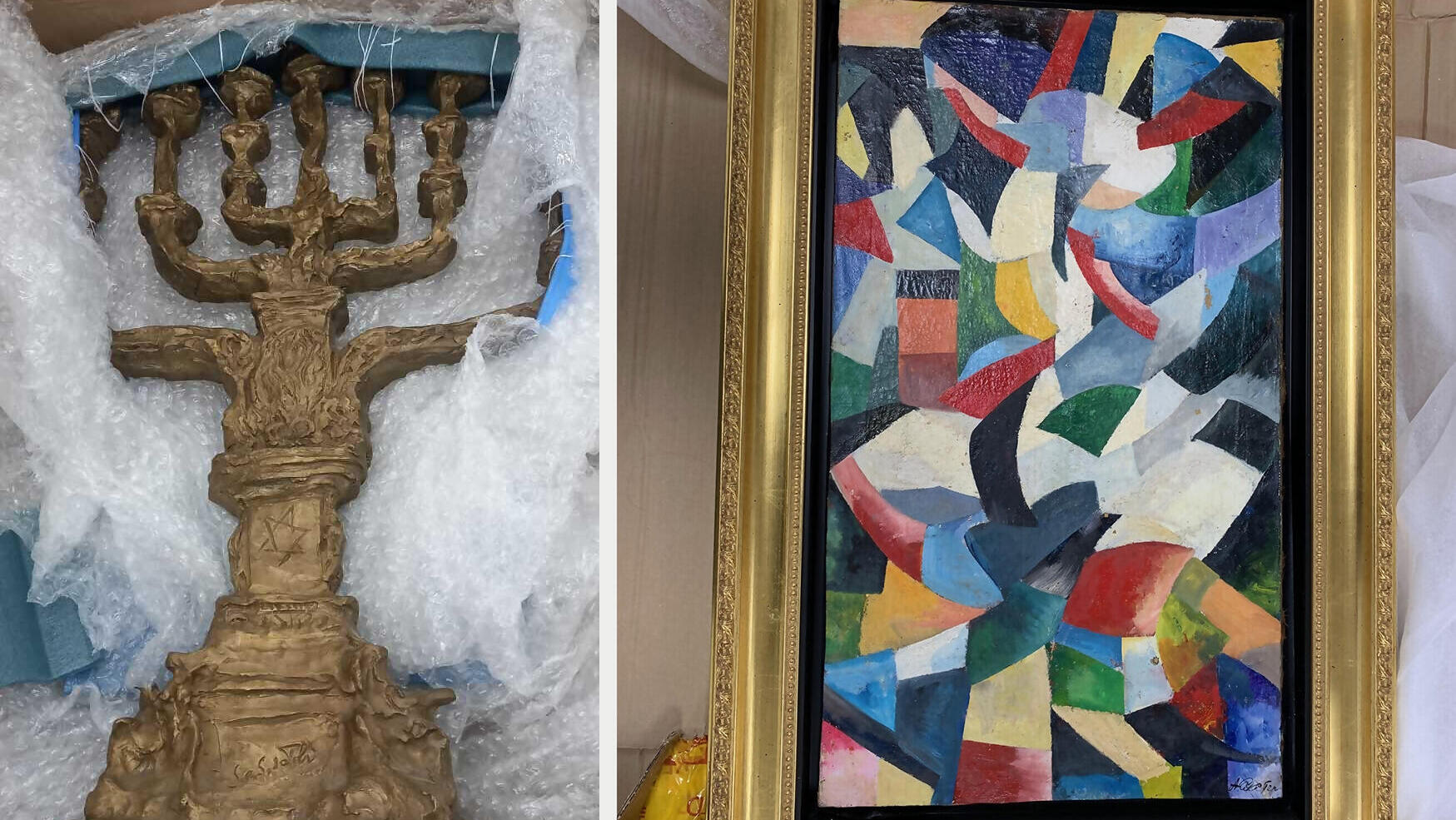 מימין ציור של אלכסנדרה אקסטר ופסל מנורה של סלבדור דאלי יובאו הובא לישראל תוך הצהרה על שווי נמוך על ידי שחר שטרית