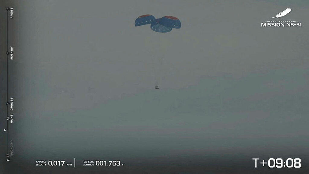  ה חללית ניו שפרד שעליה היו שש נשים בלו אוריג'ן בדרך חזרה לכדוה"א 14.4.25
