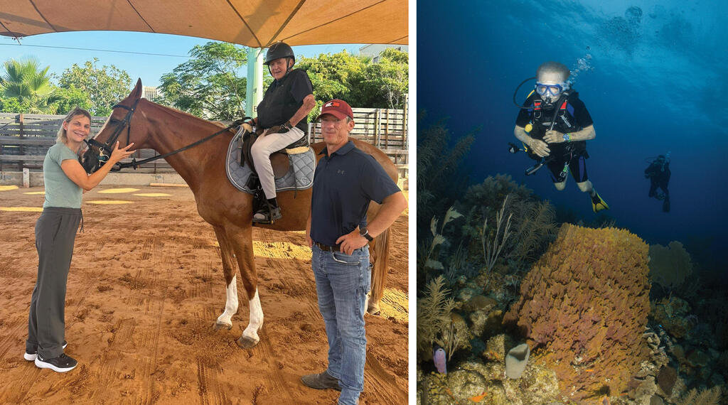 Kahn dives in Eilat and at his private stable in Beit Yanai. (Photos: Adam's Undersea Adventures - Adam Baxter, courtesy of the family) קאהן צולל באילת ובאורווה הפרטית שלו בבית ינאי. "צללתי גם עם האסטרונאוט באז אולדרין. הוא ואני באותו גיל, וכמוני גם הוא לא כל כך אחראי"