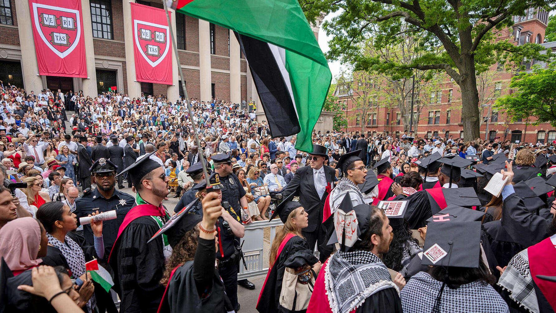 הפגנה של סטודנטים פרו פלסטינים ב אוניברסיטת הרווארד בחודש מאי 2024