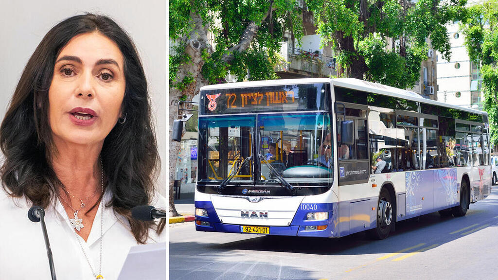 שרת התחבורה מירי רגב ו אוטובוס של חברת דן תחבורה ציבורית