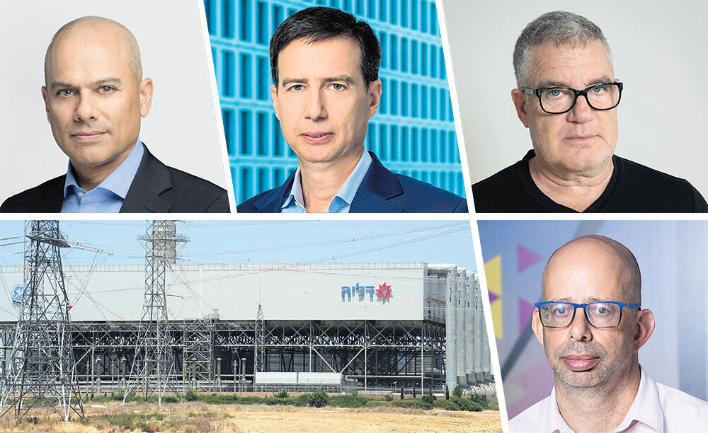 למעלה מימין בעל השליטה ב OPC עידן עופר מנכ"ל בנק לאומי חנן פרידמן מנכ"ל בנק הפועלים ידין ענתבי יו"ר רשות החשמל אמיר שביט ותחנת הכוח אשכול