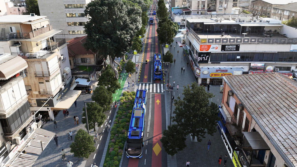 הדמיית הקו הכחול קו כחול BRT רחובות רחפן רחוב הפועלים