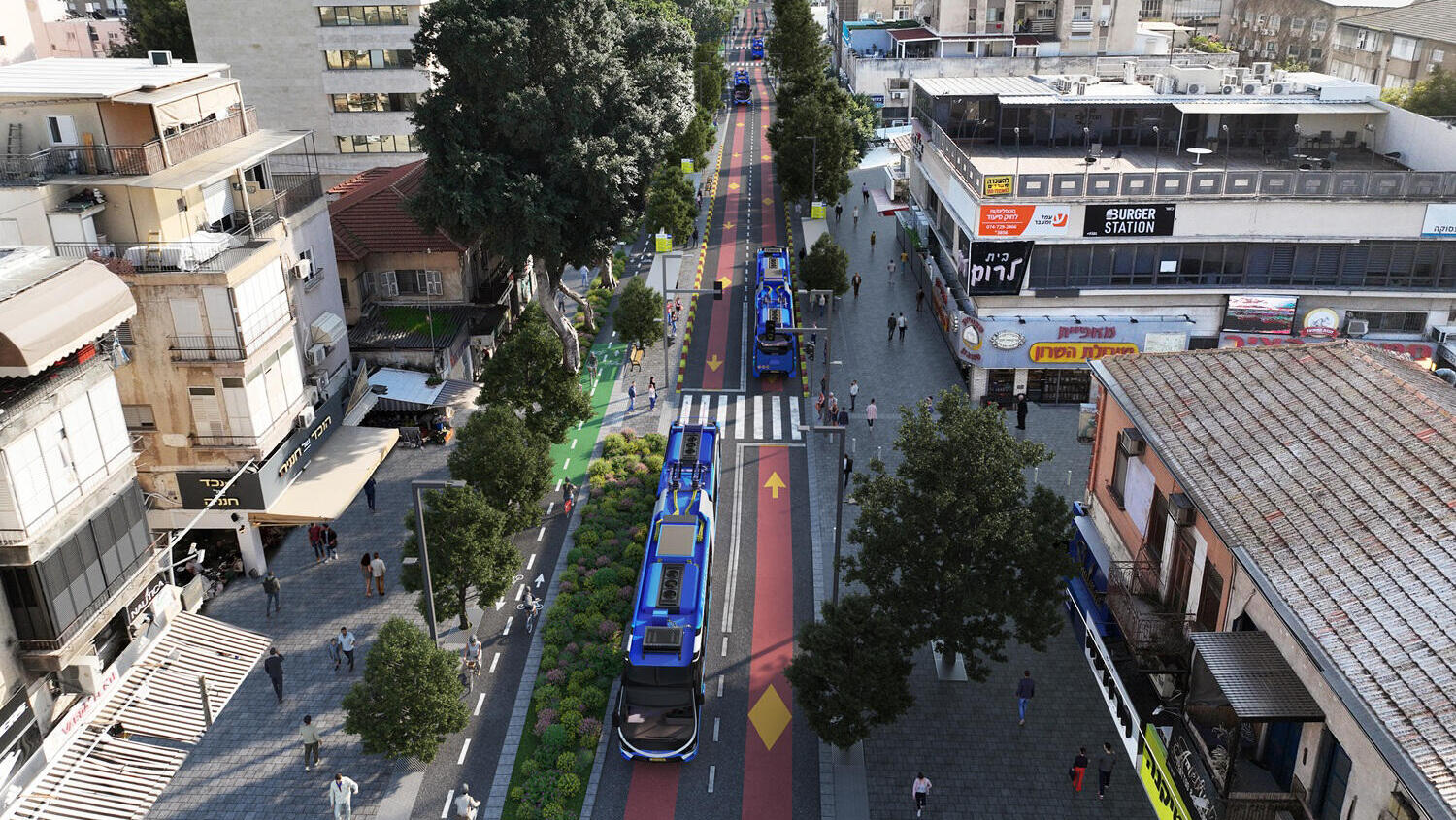 הדמיית הקו הכחול קו כחול BRT רחובות רחפן רחוב הפועלים