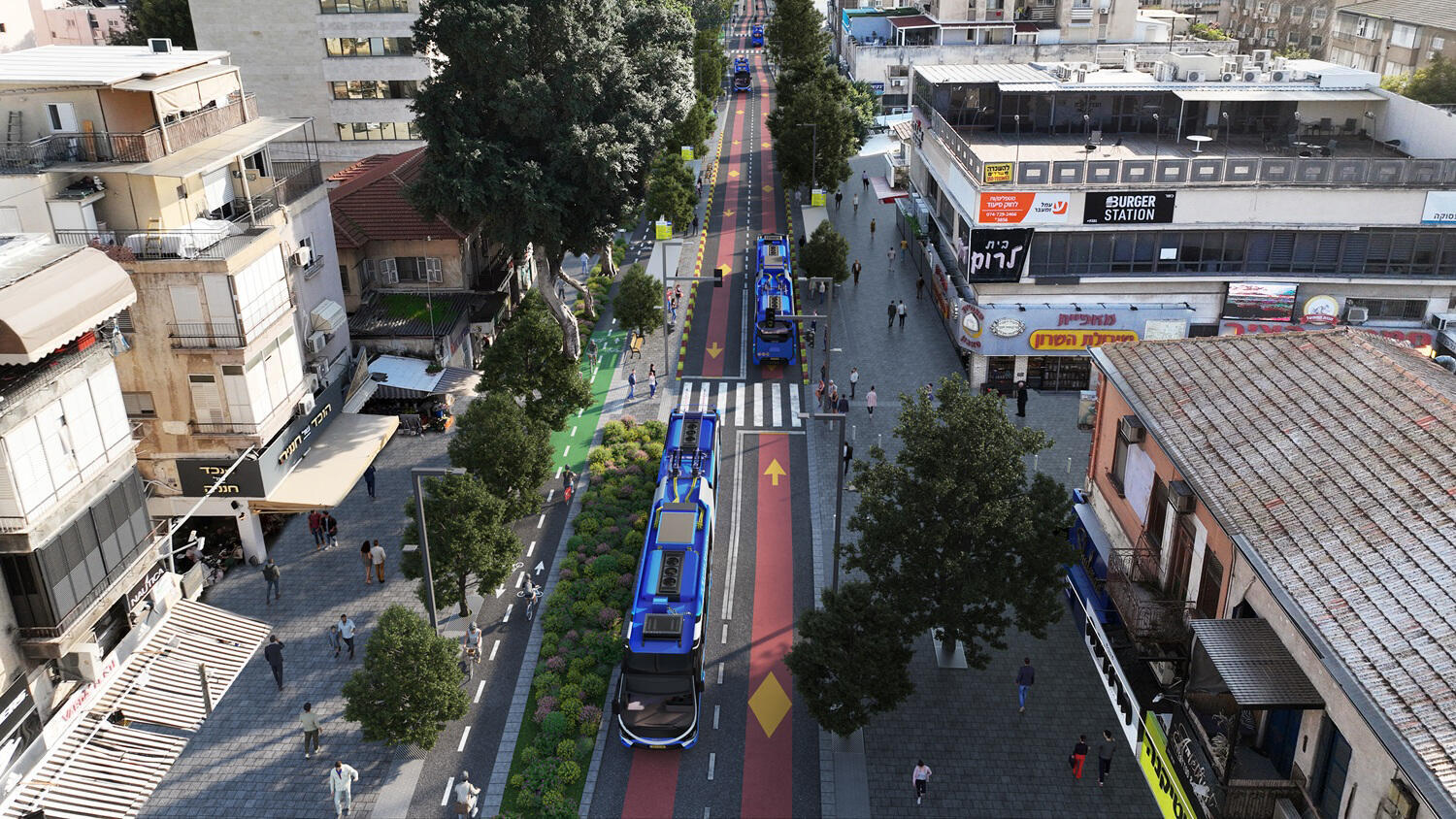 הדמיית הקו הכחול קו כחול BRT רחובות רחפן רחוב הפועלים