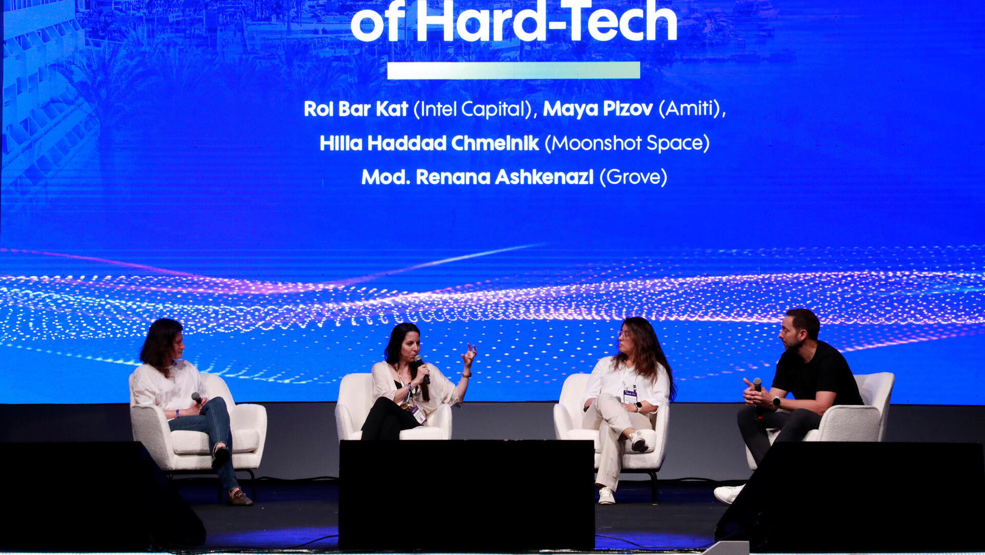 כנס טק אילת 2025 רועי בר-קט מנהל Intel Capital מיה פיזוב שותפה Amiti Ventures רננה אשכנזי שותפה Grove Ventures הילה חדד חמלניק מייסדת משותפת Moonshot Space