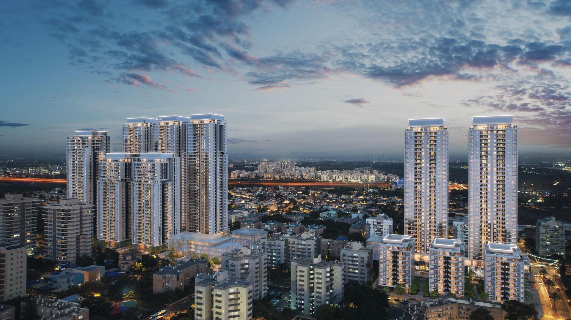 אאורה דה סטריפ שכונת מגורים חדשה ב נתניה. הדמיה