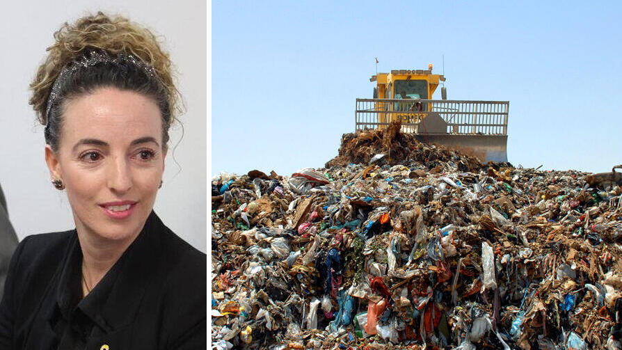 משמאל: השרה עידית סילמן; מימין: מטמנת אפעה בנגב. בגלל המחדל, נפתח תא חדש לקליטת פסולת להטמנה (צילומים: חיים הורנשטיין, מוטי קמחי) אתר הזבל אפעה בנגב לצד השרה להגנת הסביבה עידית סילמן