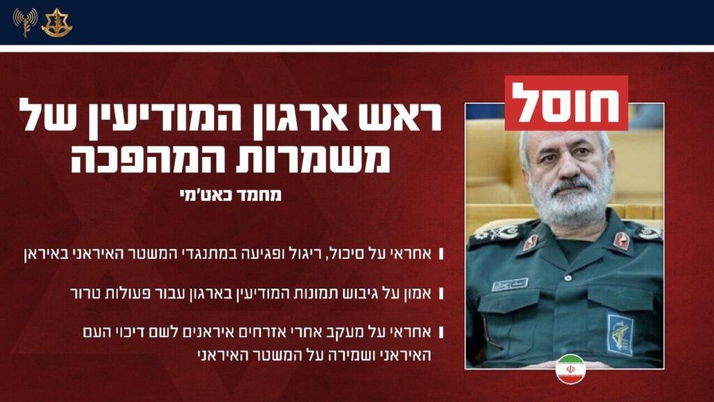 צילום: דובר צה"ל ראש ארגון המודיעין של משמרות המהפכה מוחמד כאט'מי חוסל