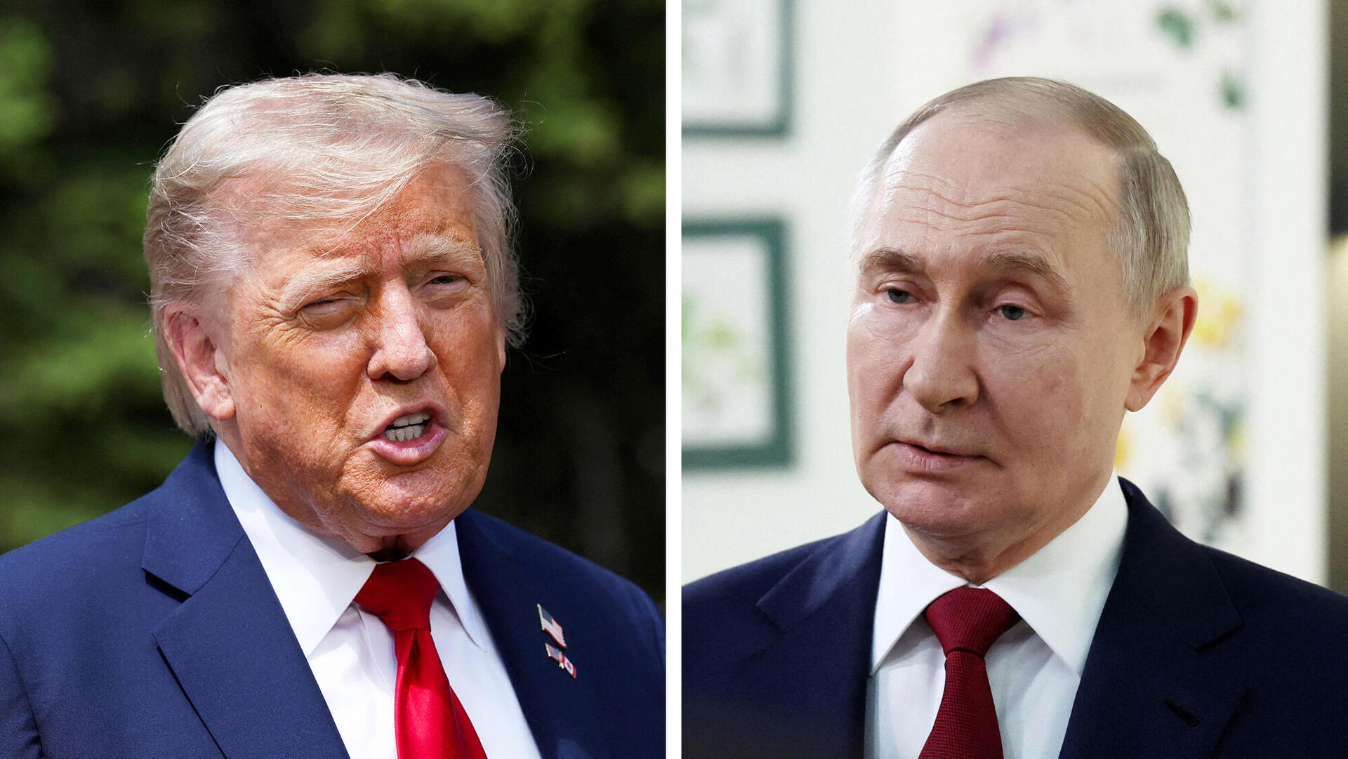 מימין נשיא רוסיה ולדימיר פוטין ונשיא ארה"ב דונלד טראמפ