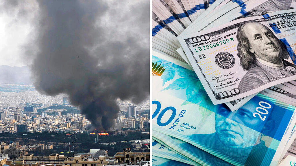 תקיפת חיל האוויר בטהרן. השקל בשיא של שנתיים וחצי מול הדולר (צילום: Stringer/Getty Images שאטרסטוק) שקל דולר איראן מלחמה עם איראן מט"ח שוק המט"ח ו טהרן בוערת