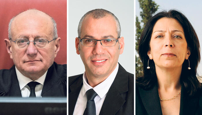 מימין עוה"ד אירית באומהורן ויניב ואקי והשופט אלכס שטיין