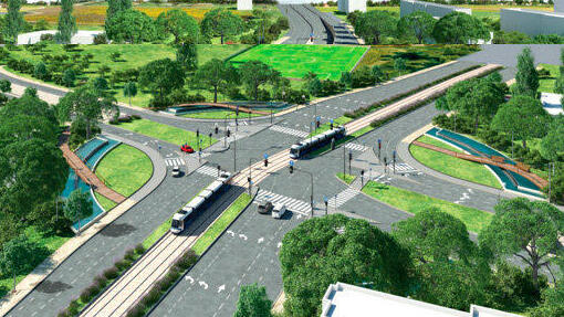 הדמיית הקו הירוק רכבת קלה נת"ע