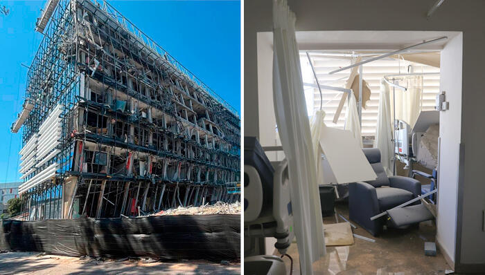Weizmann Institute (left) and Soroka hospital in Be'er Sheva. (Photos: Alex Kolomoyski and Meir Turgeman) מימין בית חולים סרוקה באר שבע ו מכון ויצמן ב רחובות