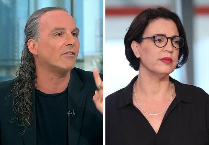 "אבישי בן חיים (משמאל), גלית דיסטל־אטבריאן וכל המזרחים המקצוענים האלה גומרים על המאבק המזרחי" (צילומים: הדר יואביאן, צילום מסך חדשות 13) מימין גלית דיסטל אטבריאן ו אבישי בן חיים פנאי