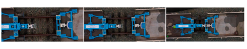 Field testing sequence (view from air) – from left to right: wagons before coupling, approaching, couple 