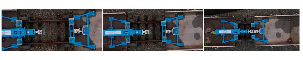 Field testing sequence (view from air) – from left to right: wagons before coupling, approaching, couple (Photo: Directrains ltd.) Directrains field testing sequence