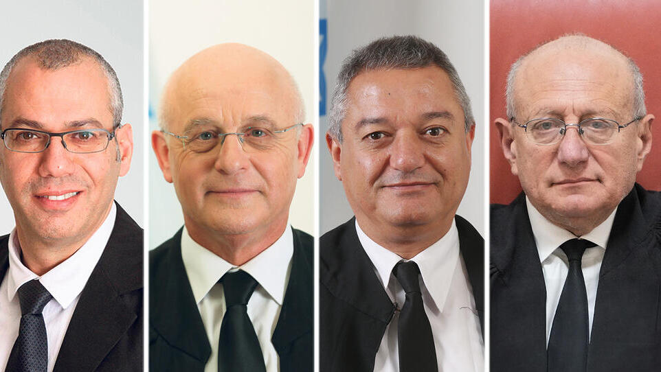 מימין שופטי בית המשפט העליון אלכס שטיין ו חאלד כבוב השופט המחוזי יעקב שפסר ועו"ד יניב ואקי