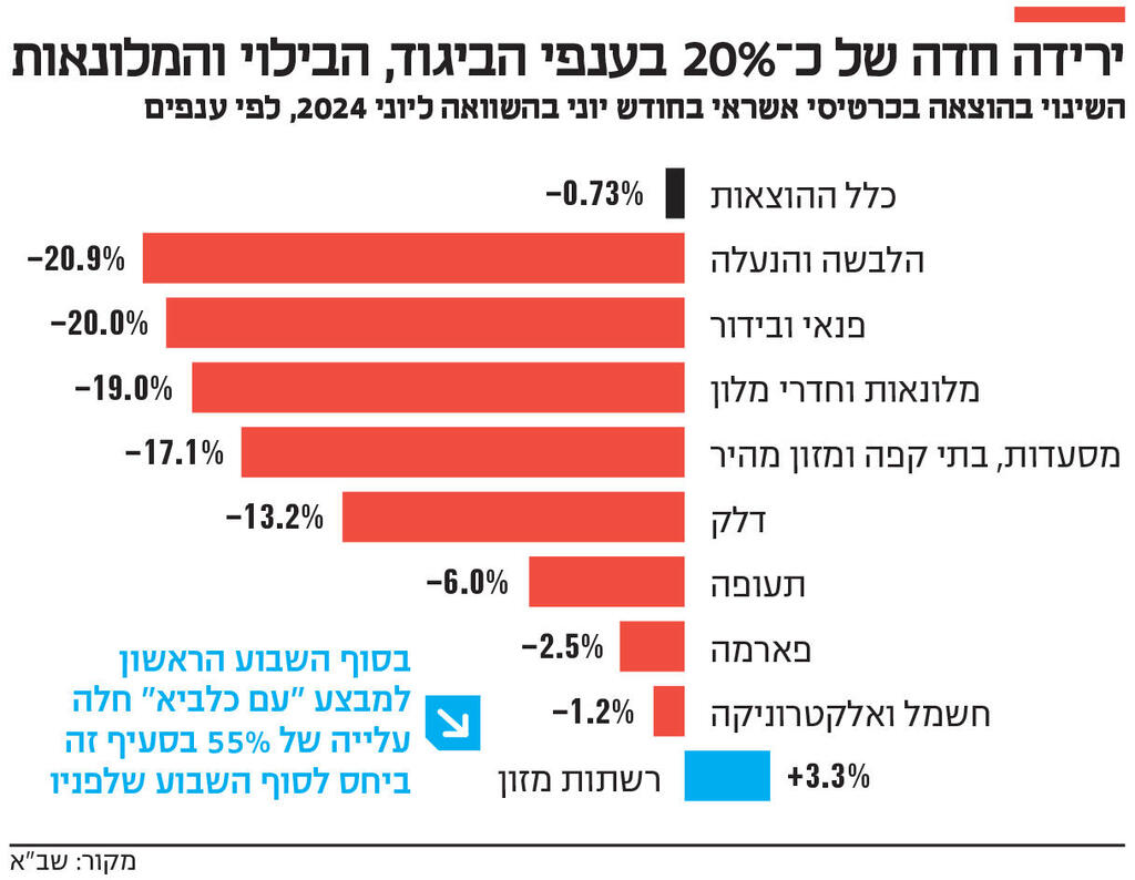 אינפו ירידה חדה של כ־ 20% בענפי הביגוד, הבילוי והמלונאות