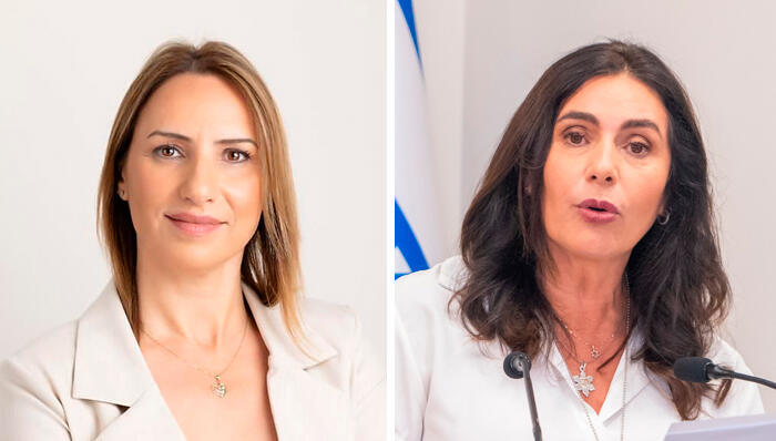 מימין: שרת התחבורה מירי רגב ומנכ"לית אל על דינה בן טל גננסיה. דרישה שמשרד האוצר יבהיר מהיכן יגיעו מקורות המימון למתווה הפיצויים לנוסעים שנתקעו בחו"ל (צילומים: שלו שלום) מימין מירי רגב ו דינה בן טל גננסיה