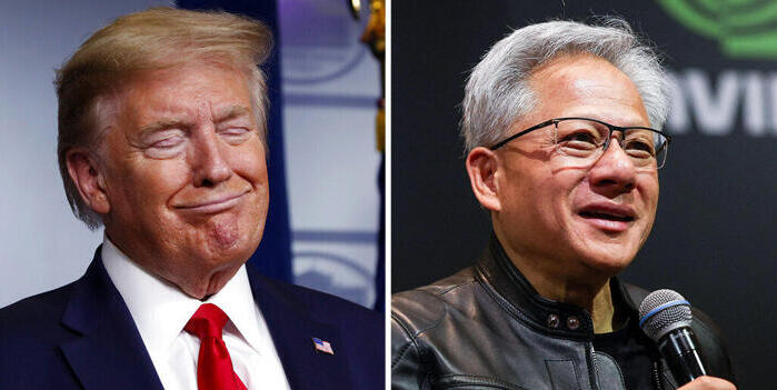 מנכ"ל ו מייסד אנבידיה ג'נסן הואנג ו נשיא ארצות הברית דונלד טראמפ