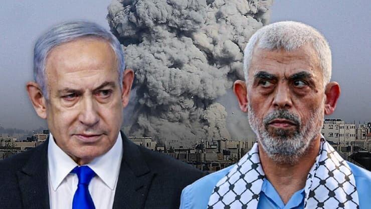 רה"מ בנימין נתניהו ומנהיג חמאס לשעבר יחיא סינוואר