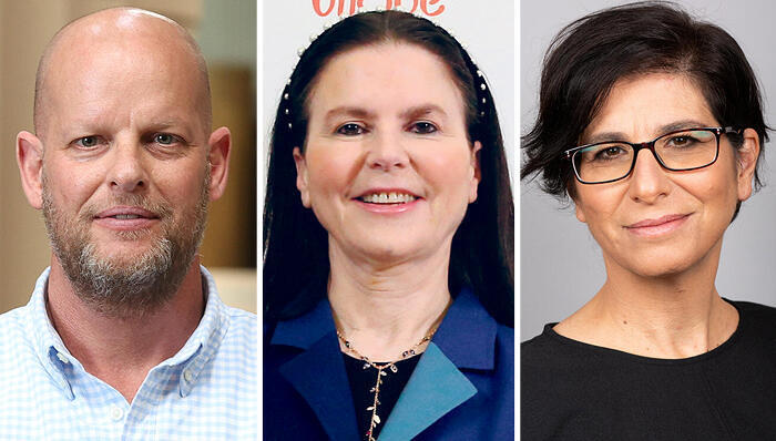 מימין הממונה על התחרות מיכל כהן יו”ר שטראוס עופרה שטראוס ומנכ”ל תנובה גדי קוניא