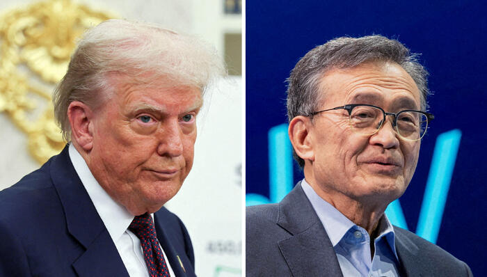 Donald Trump and Intel CEO Lip-Bu Tan. (Photos: REUTERS/Laure Andrillon REUTERS/Jonathan Ernst ) מימין ליפ בו טאן מנכ"ל אינטל ו דונלד טראמפ