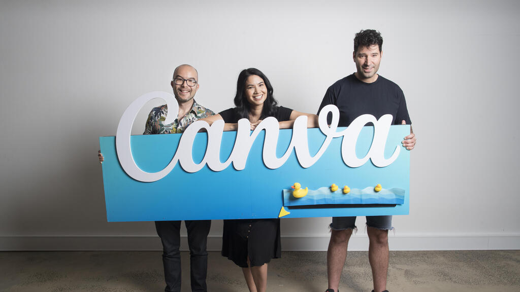 מייסדי קנבה קנווה Canva מימין קליף אוברכט COO מלני פרקינס מנכ"לית  ו קמרון אדמס מנהל המוצר