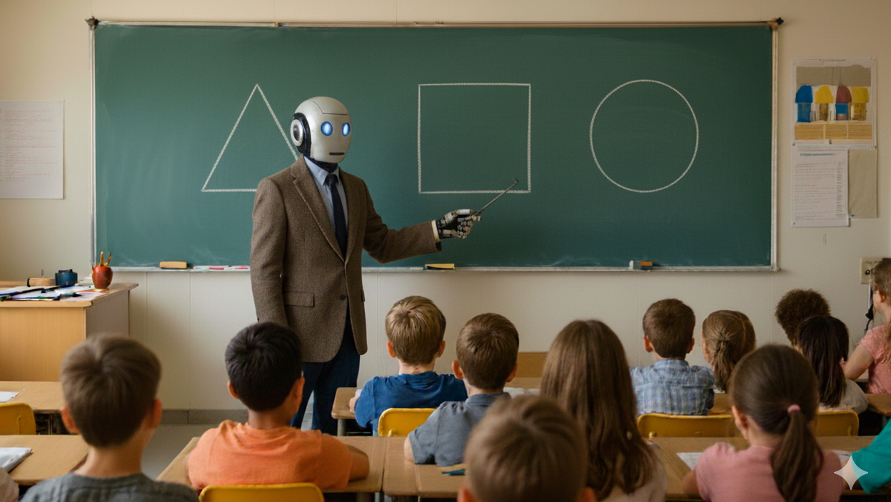 רובוט מורה מלמד תלמידים ב כיתה AI חינוך