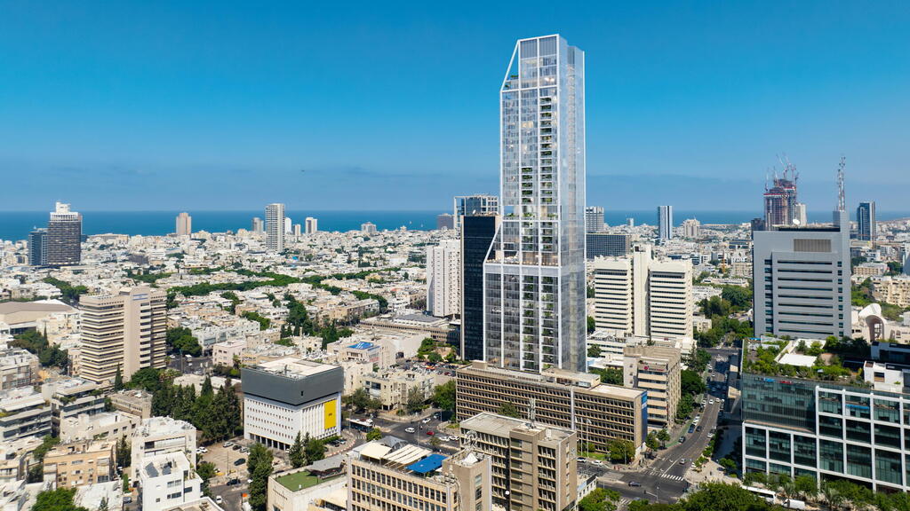 הדמיית הפרויקט (אדריכלות: ישר אדריכלים. הדמיה: סטודיו 84) הדמיה מגדל ישראל קנדה ב חניון דובנוב רחוב לאונרדו דה וינצ'י