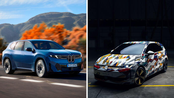 מימין: פולקסווגן ID פולו ו-BMW IX 3 (צילומים: Fabian Kirchbauer) מימין רכב פולקסווגן ID פולו ו רכב ב מ וו IX 3