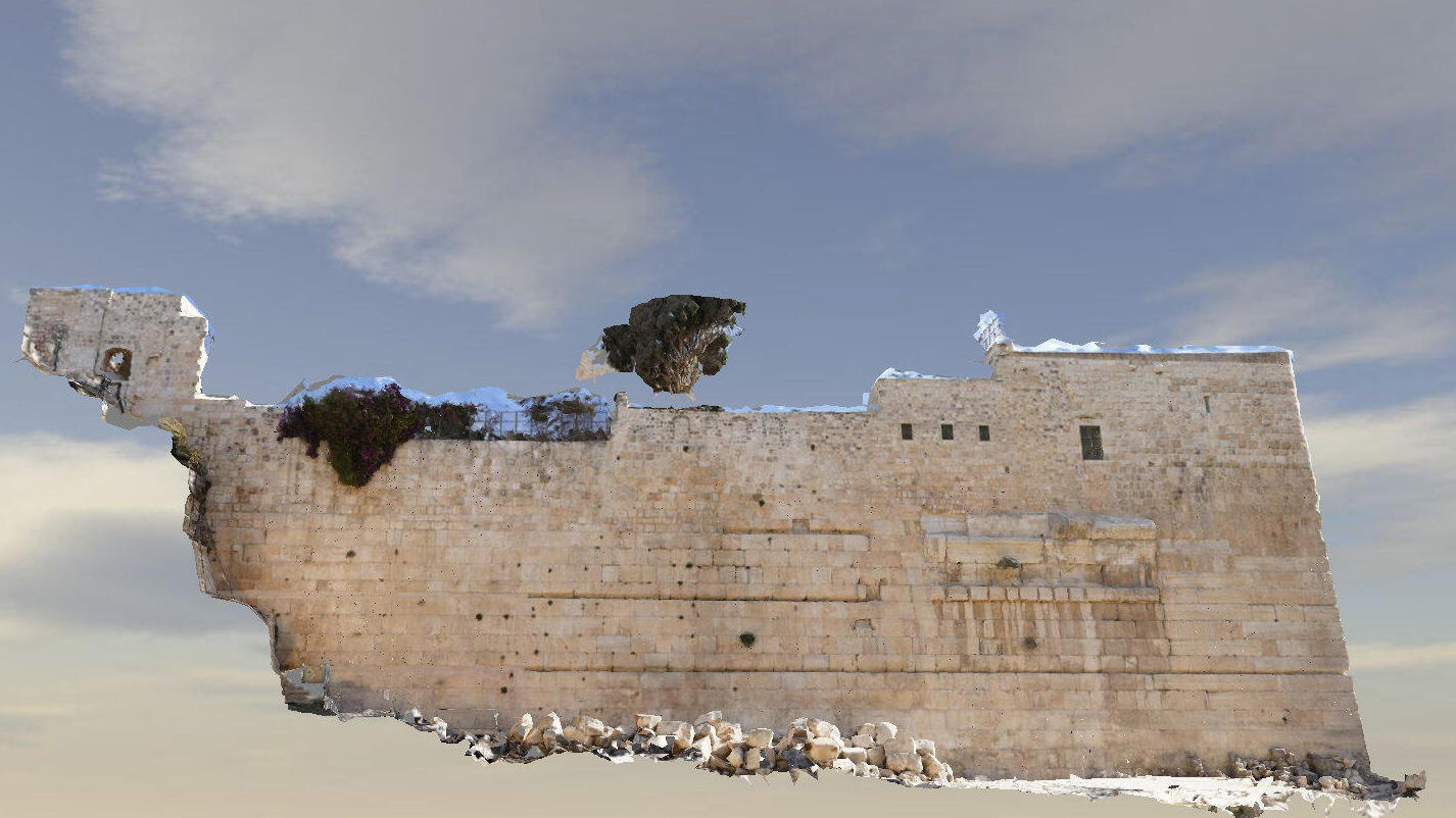 המודל התלת־ממדי של הכותל במאגר הלאומי לארכיאולוגיה. צף לו בחלל הריק, נטול מיקום, לא שייך לכלום