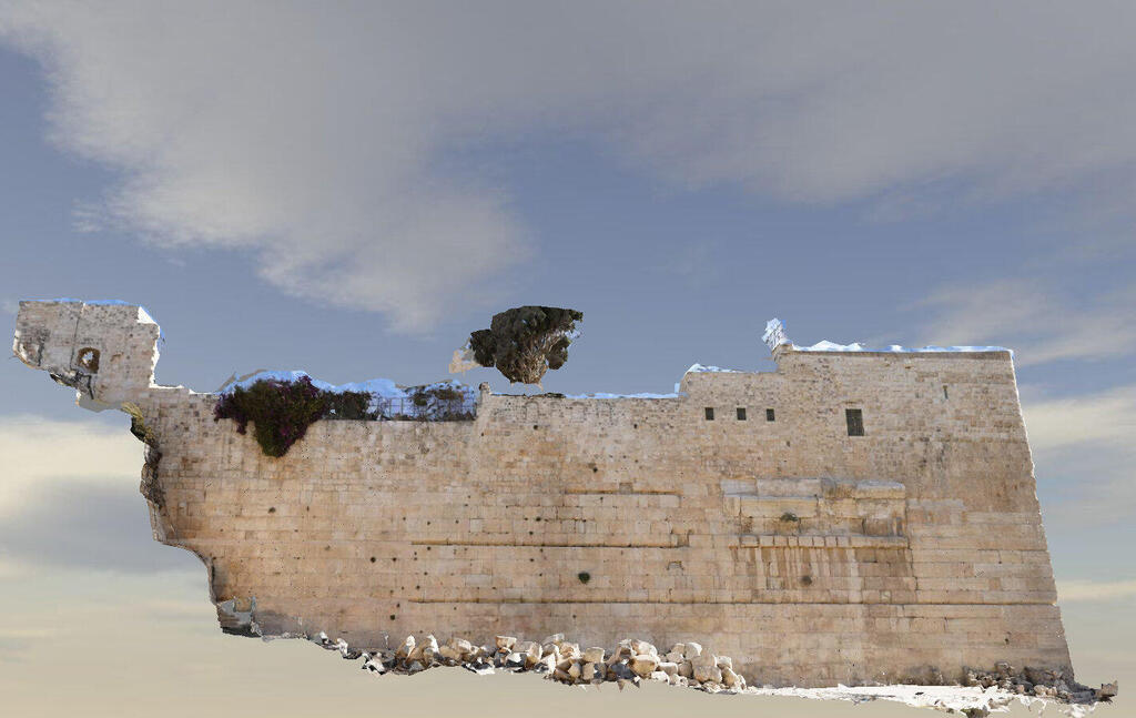 המודל התלת־ממדי של הכותל במאגר הלאומי לארכיאולוגיה. צף לו בחלל הריק, נטול מיקום, לא שייך לכלום