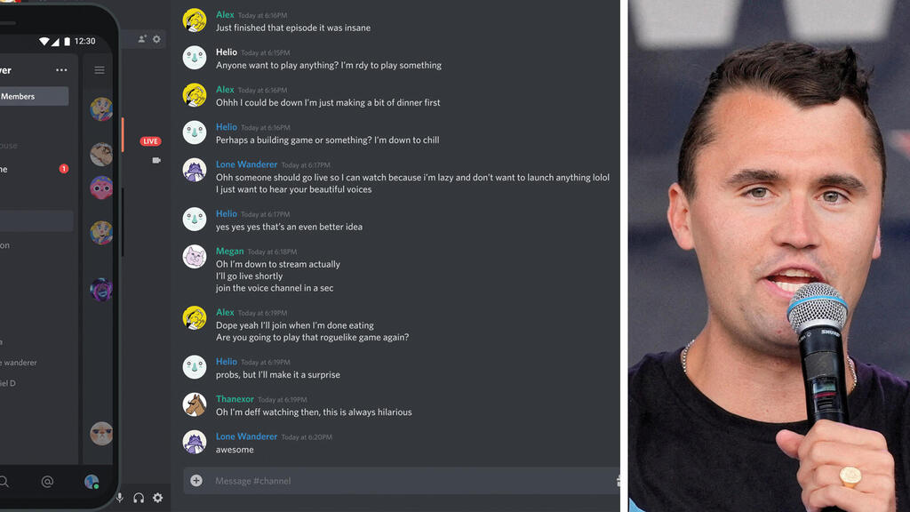 צ'רלי קירק לצד מסכי דיסקורד