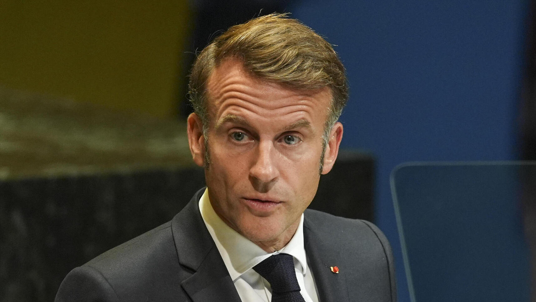 נשיא צרפת עמנואל מקרון באו"ם הכרה  ב מדינה פלסטינית 22.9.25