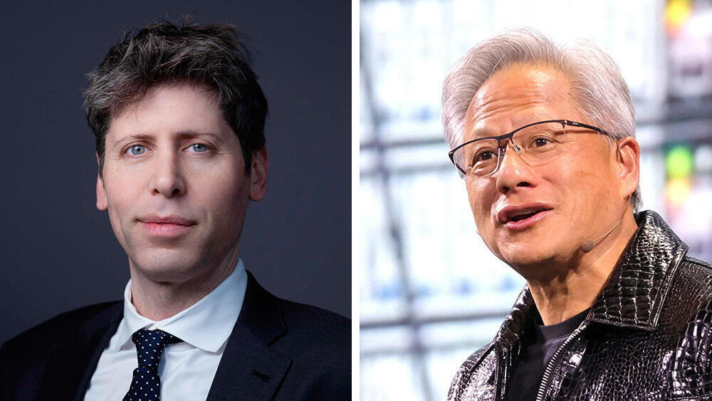 מימין מנכ"ל אנבידיה ג'נסן הואנג ומייסד ומנכ"ל OpenAI סם אלטמן