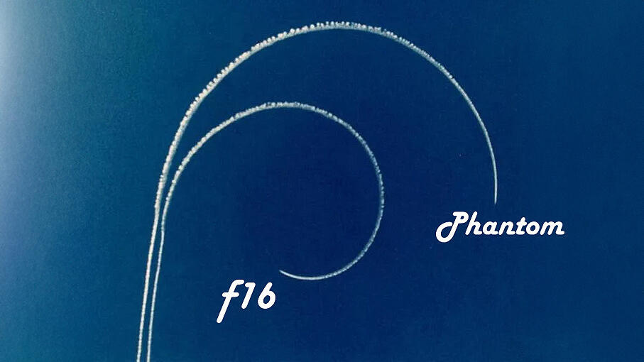 רדיוס פניה של F16 ושל פאנטום (צילום: USAF) הקברניט ראפאל נאט"ו קרב אוויר