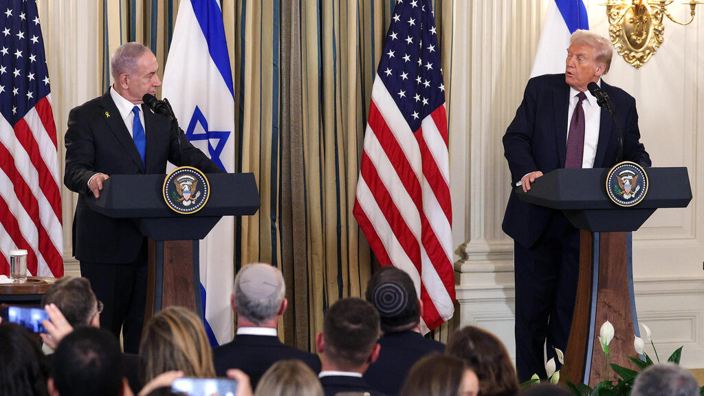 דונלד טראמפ ו ראש הממשלה בנימין נתניהו מסיבת עיתונאים הבית הלבן ספטמבר 2025