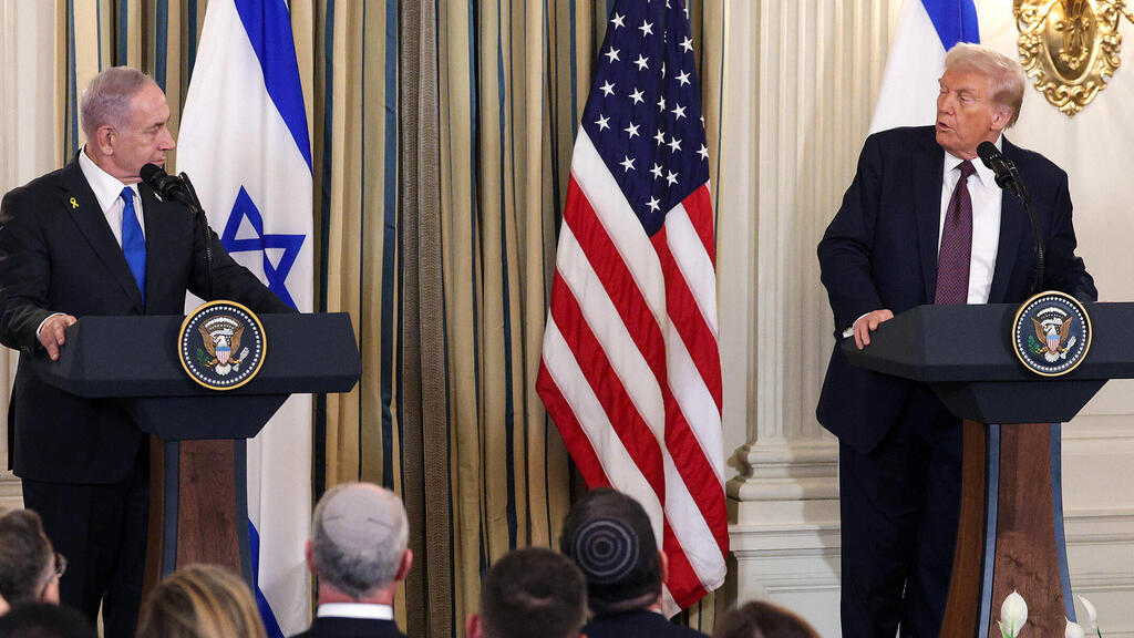 דונלד טראמפ ו ראש הממשלה בנימין נתניהו מסיבת עיתונאים הבית הלבן ספטמבר 2025
