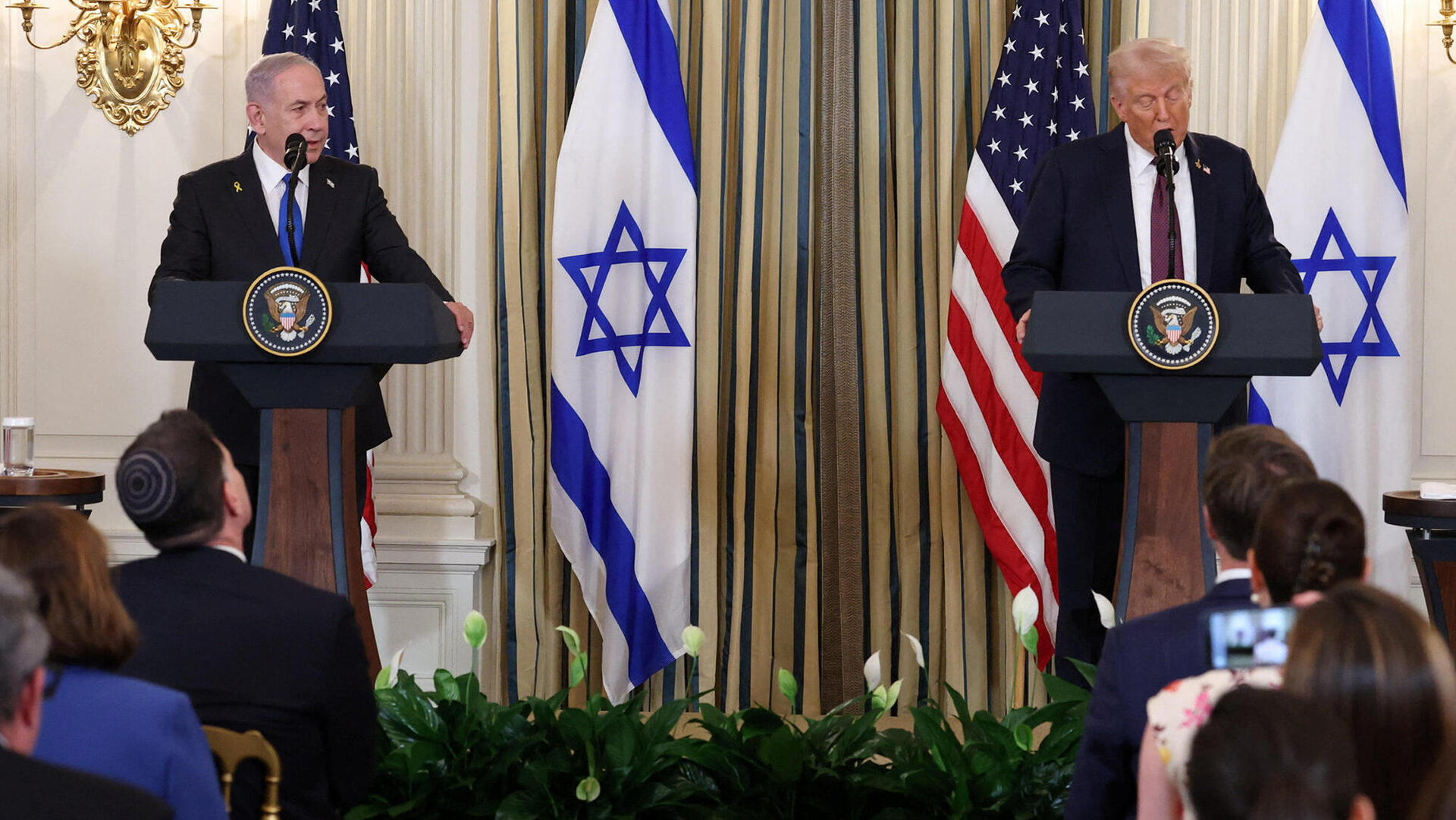 דונלד טראמפ ו בנימין נתניהו מסיבת עיתונאים הבית הלבן ספטמבר 2025